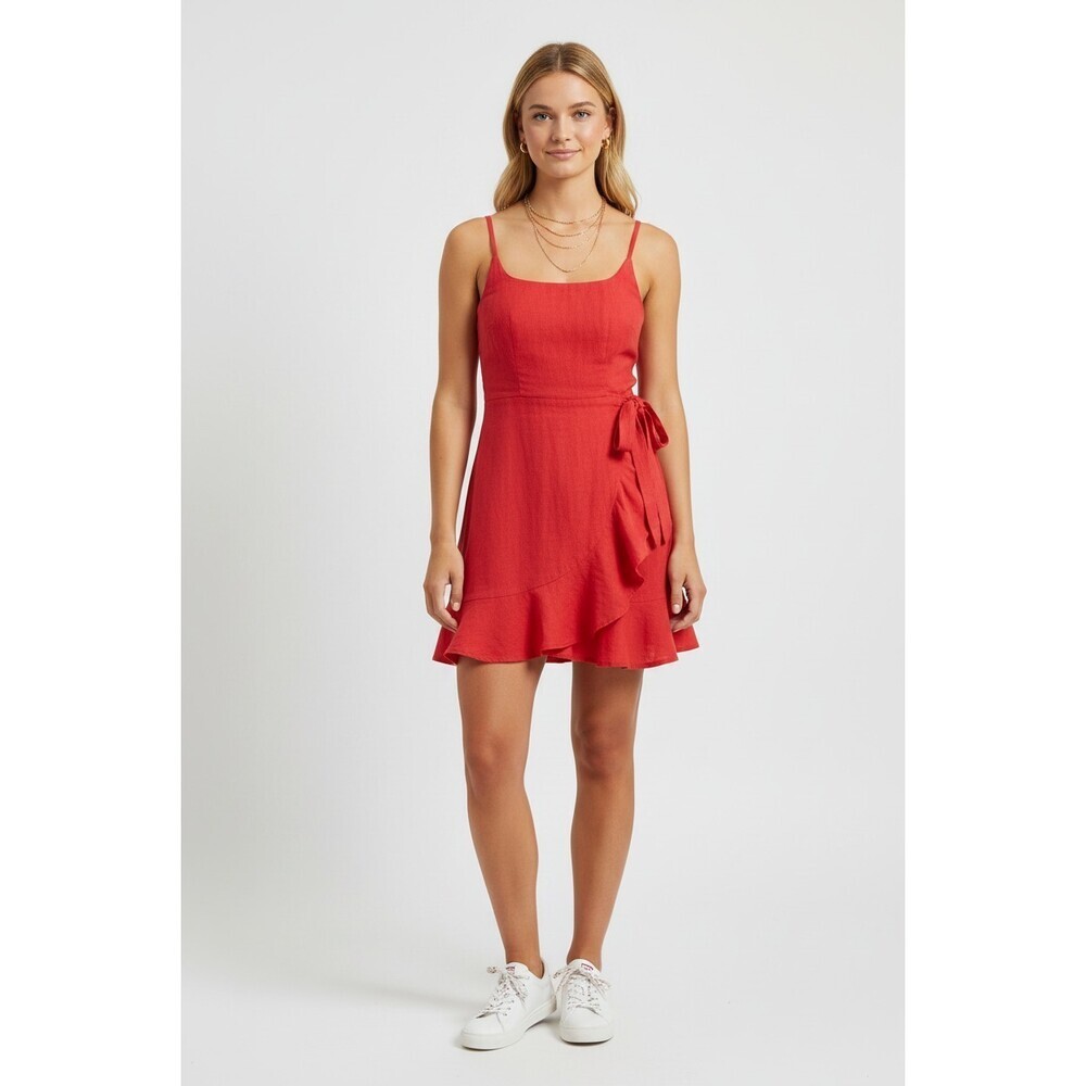 Princess Polly Red Wrap Ruffle Mini Dress US 4 Spaghetti Strap Homecoming